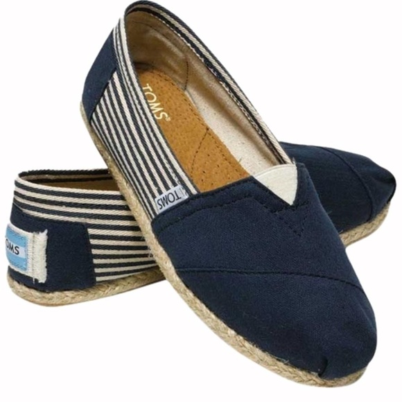 TOMS | Blue and White Stripe Espadrille Flats - Picture 1 of 6